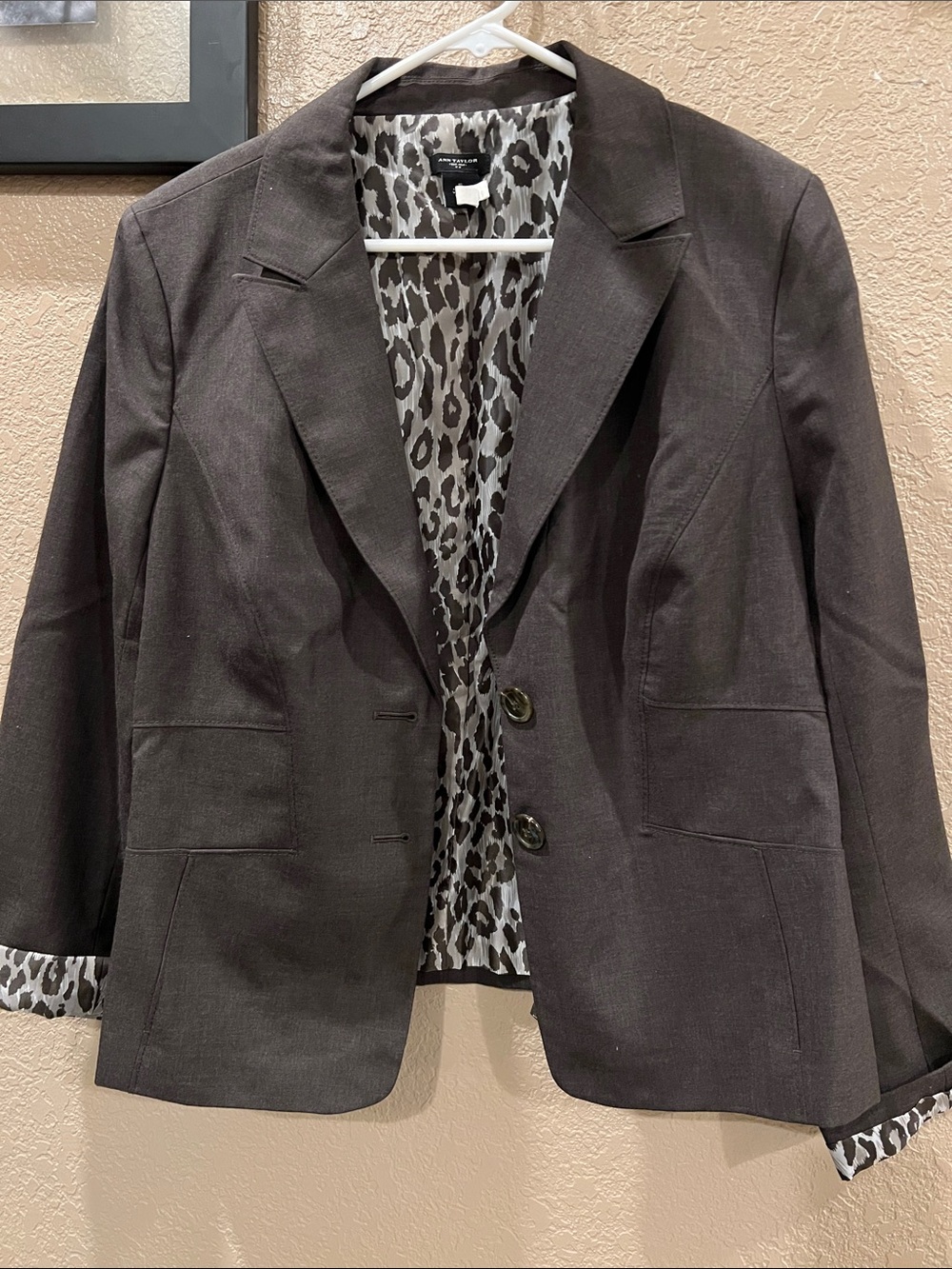Ann Taylor Dark Brown Blazer with Leopard-Print Lining